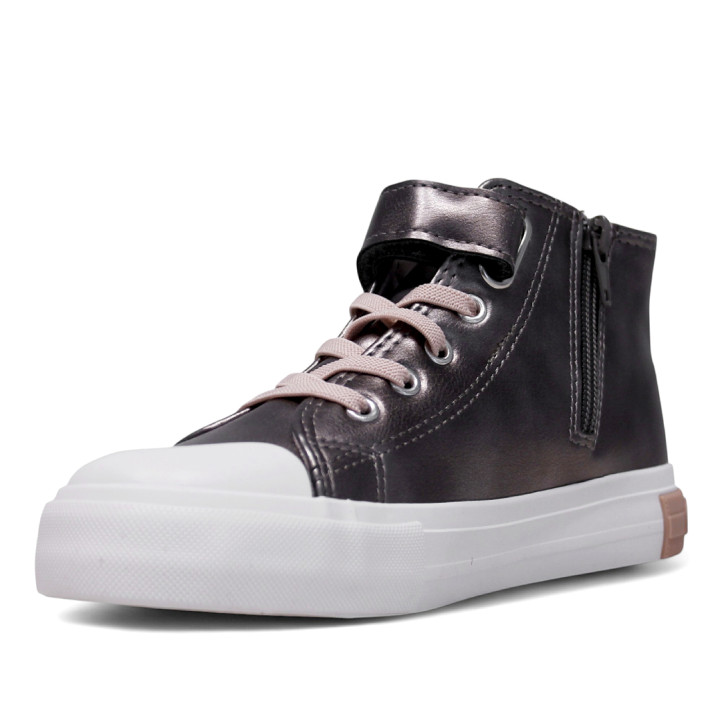 Zapatillas Conguitos plateadas con corazones rosas cordones elásticos y cierre con velcro - Querol online