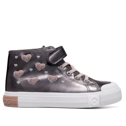 Zapatillas Conguitos plateadas con corazones rosas cordones elásticos y cierre con velcro - Querol online