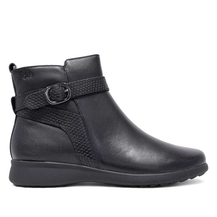 Botines planos Treintas negros con hebilla lateral y detalles efecto serpiente - Querol online