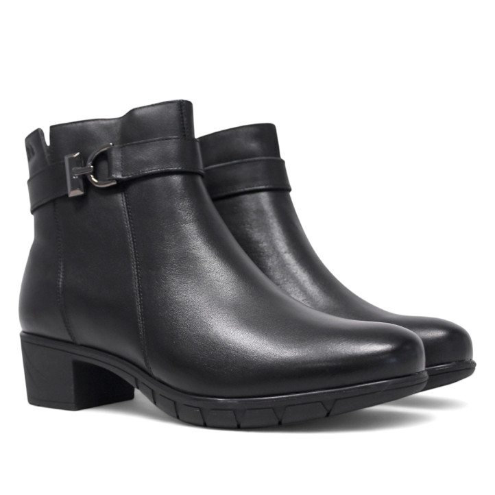 Botines tacón Treintas negros con doble costura lateral y hebilla decorativa - Querol online