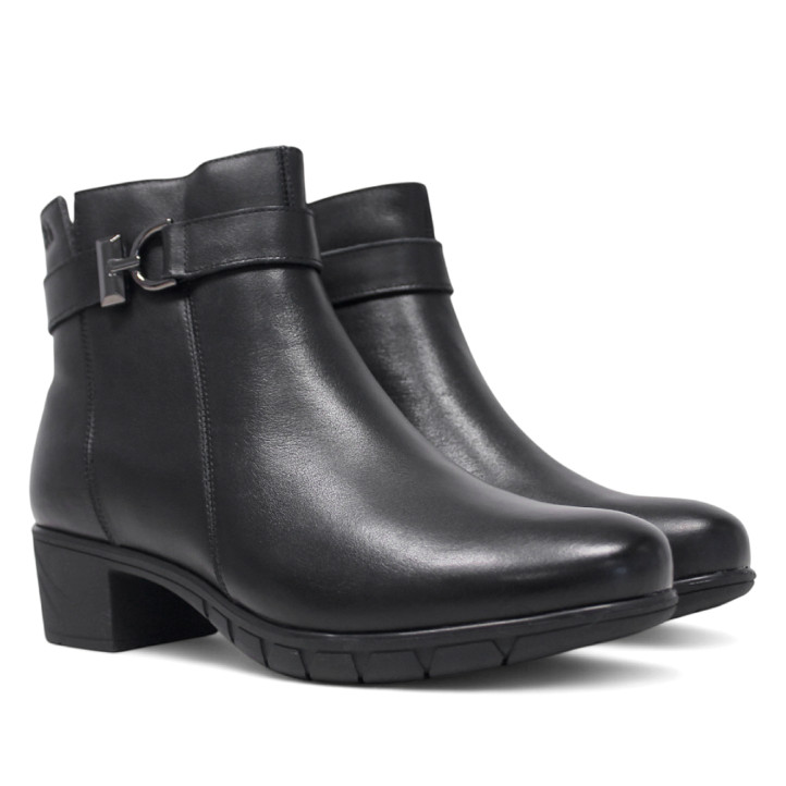 Botines tacón Treintas negros con doble costura lateral y hebilla decorativa - Querol online