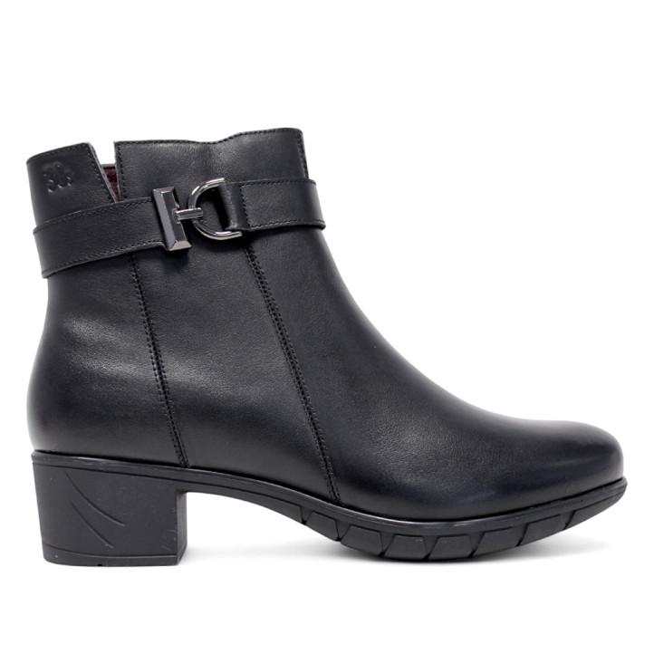 Botines tacón Treintas negros con doble costura lateral y hebilla decorativa - Querol online