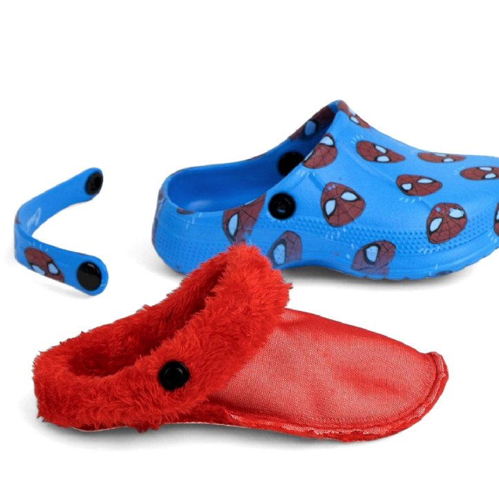 Zapatillas casa Cerda rojas y azules de spiderman estilo zueco con borreguillo - Querol online