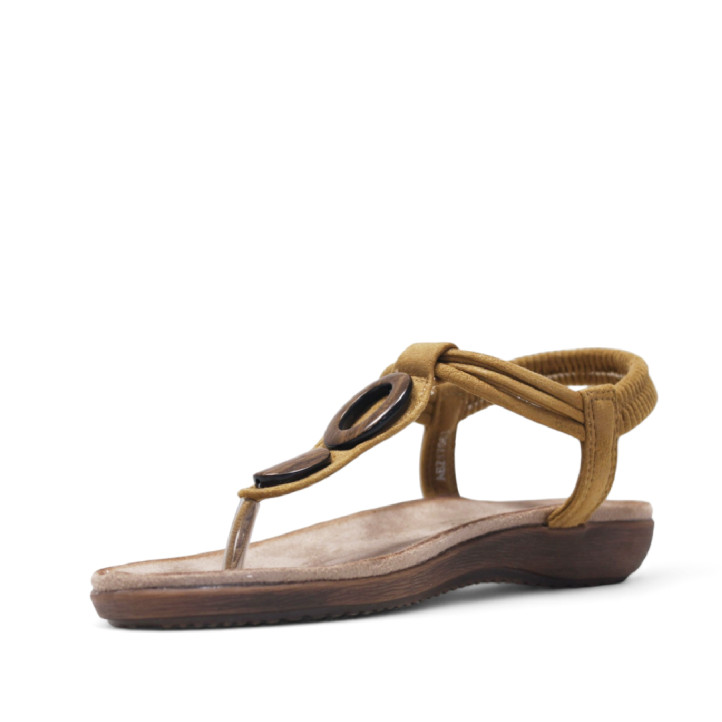 Sandalias planas Amarpies marrones de dedo y cogidas al tobillo con detalles de madera - Querol online