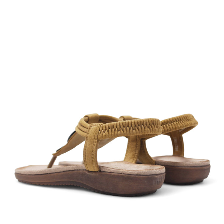 Sandalias planas Amarpies marrones de dedo y cogidas al tobillo con detalles de madera - Querol online