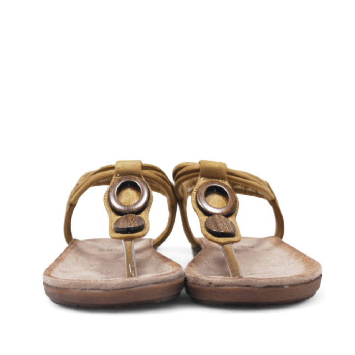 Sandalias planas Amarpies marrones de dedo y cogidas al tobillo con detalles de madera - Querol online