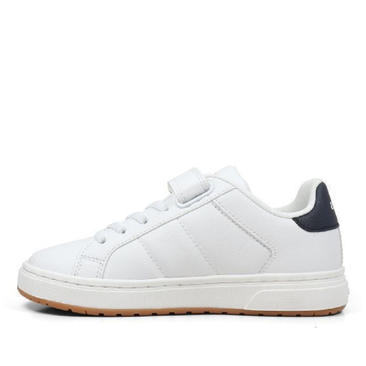 Zapatillas deporte Levi's piper jr blancas con panel trasero azul y suela caramelo - Querol online