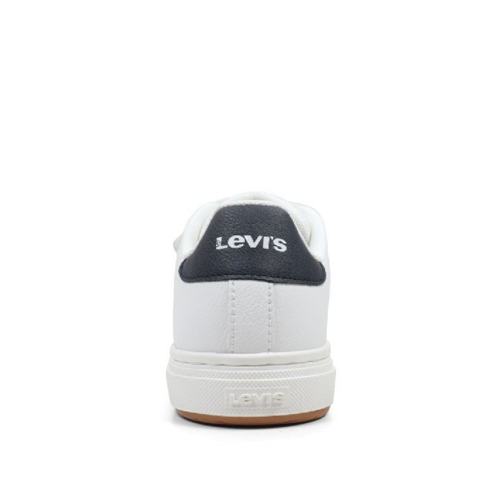 Zapatillas deporte Levi's piper jr blancas con panel trasero azul y suela caramelo - Querol online
