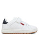 Zapatillas deporte Levi's piper jr blancas con panel trasero azul y suela caramelo - Querol online