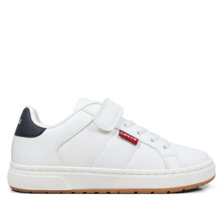 Zapatillas deporte Levi's piper jr blancas con panel trasero azul y suela caramelo - Querol online