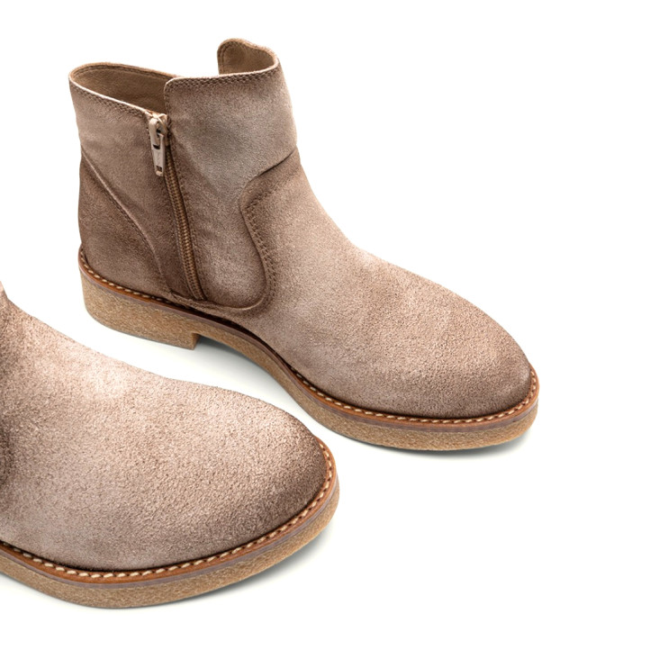 BOTINES DE PIEL ARENA CON CREMALLERA ADELE PORRONET - Querol online