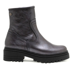 BOTINES DE PIEL METALIZADA MOKA CON CREMALLERA CINTIA PORRONET - Querol online
