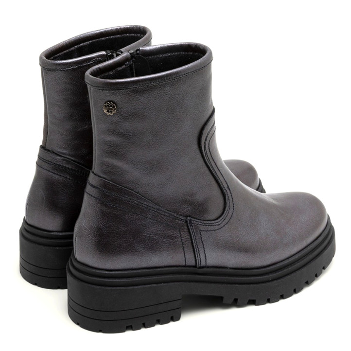 BOTINES DE PIEL METALIZADA MOKA CON CREMALLERA CINTIA PORRONET - Querol online