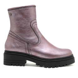 BOTINES DE PIEL METALIZADA BURDEOS CON CREMALLERA CINTIA PORRONET - Querol online