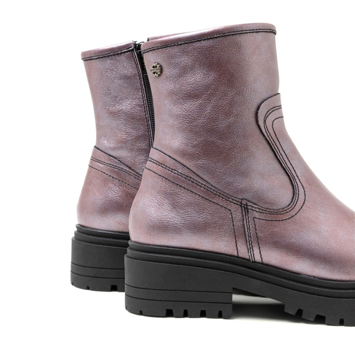 BOTINES DE PIEL METALIZADA BURDEOS CON CREMALLERA CINTIA PORRONET - Querol online