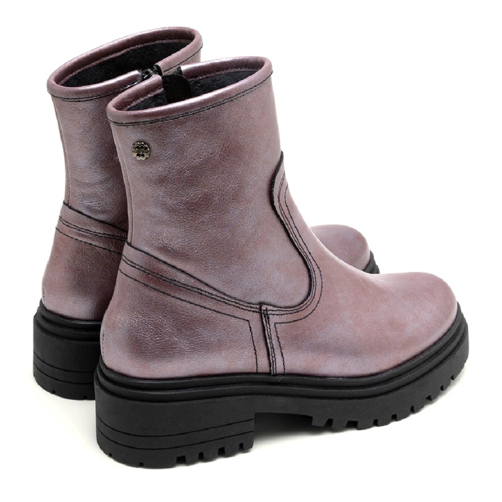 BOTINES DE PIEL METALIZADA BURDEOS CON CREMALLERA CINTIA PORRONET - Querol online