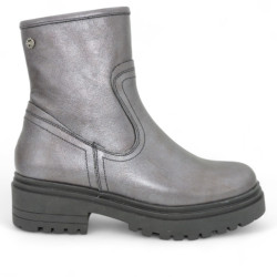 BOTINES DE PIEL METALIZADA PLOMO CON CREMALLERA CINTIA PORRONET - Querol online