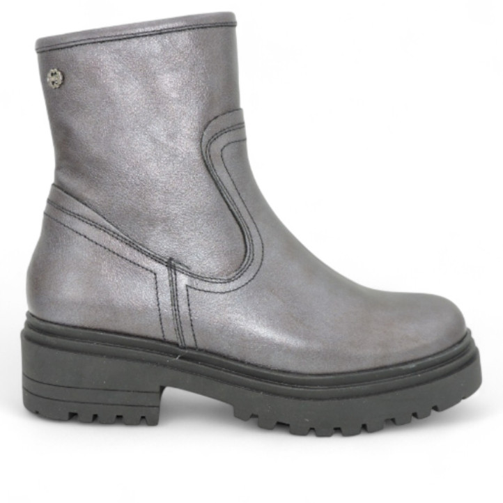 BOTINES DE PIEL METALIZADA PLOMO CON CREMALLERA CINTIA PORRONET - Querol online