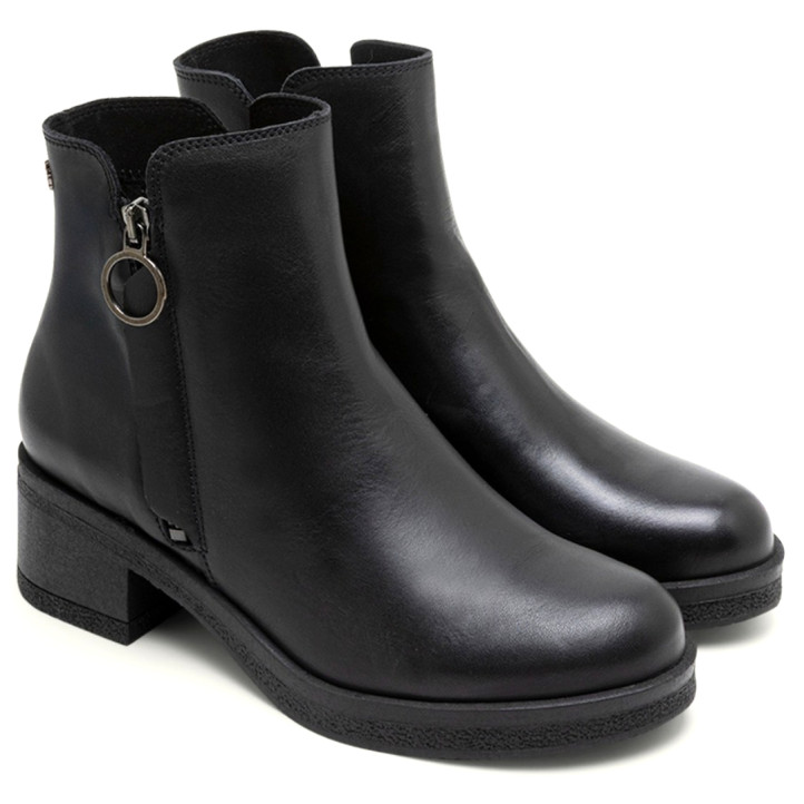 BOTINES DE PIEL NEGRO CON CREMALLERA DELIA PORRONET - Querol online