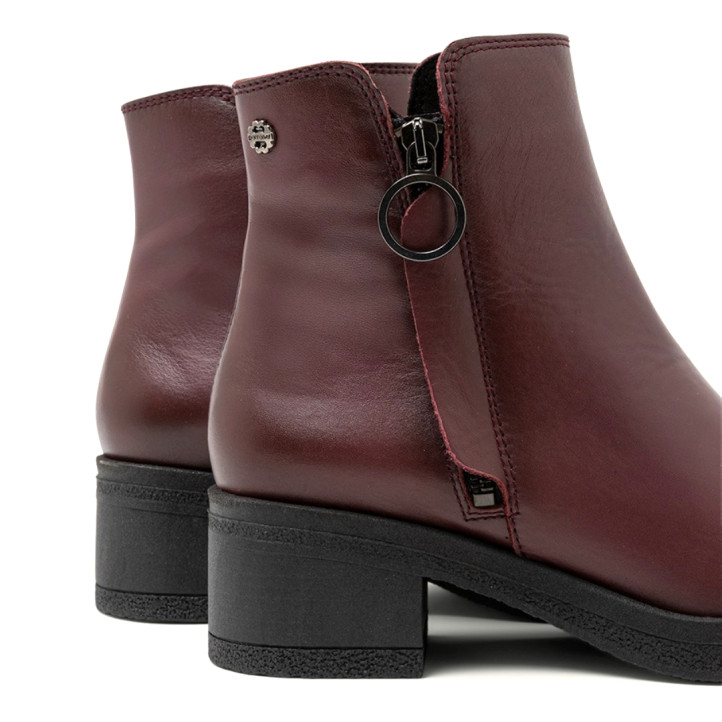 BOTINES DE PIEL BURDEOS CON CREMALLERA DELIA PORRONET - Querol online