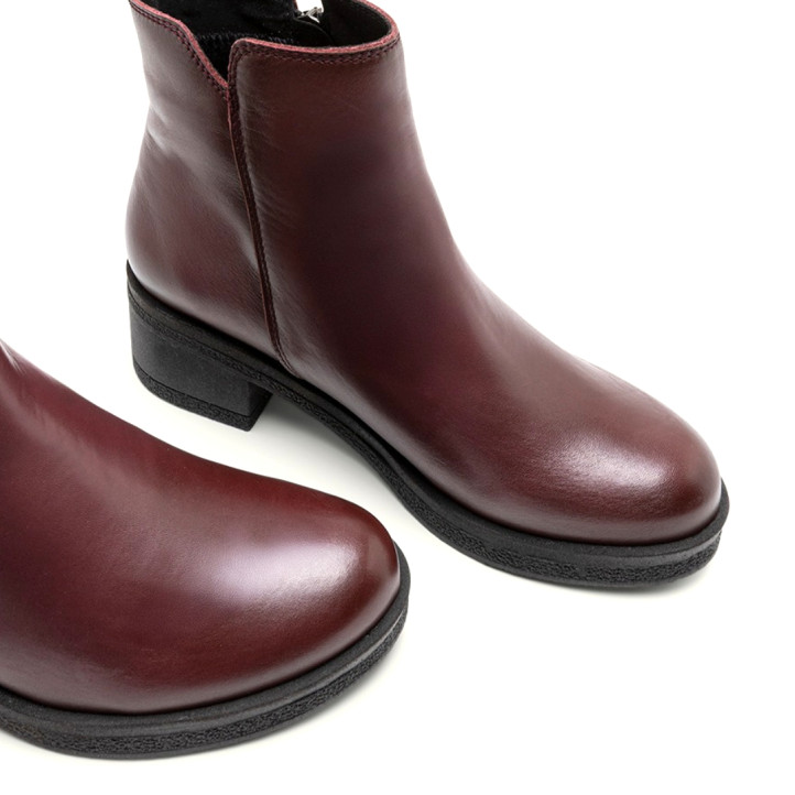 BOTINES DE PIEL BURDEOS CON CREMALLERA DELIA PORRONET - Querol online