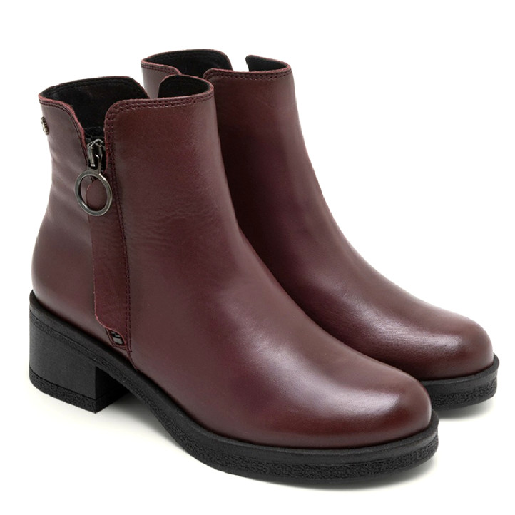 BOTINES DE PIEL BURDEOS CON CREMALLERA DELIA PORRONET - Querol online