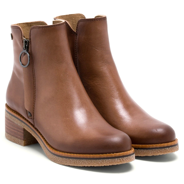 BOTINES DE PIEL TAUPE CON CREMALLERA DELIA PORRONET - Querol online