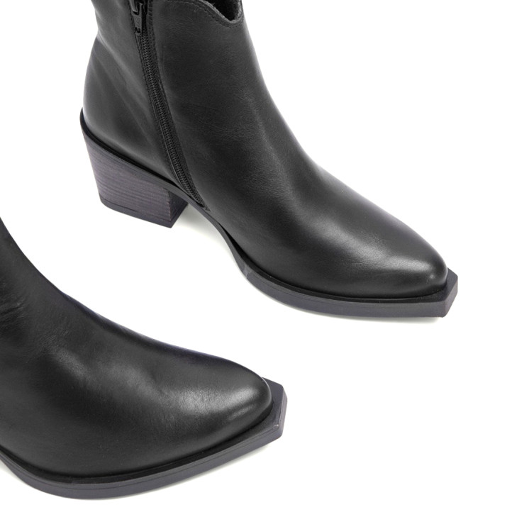 BOTINES COWBOY DE PIEL NEGRO CON CREMALLERA FRIDA PORRONET - Querol online