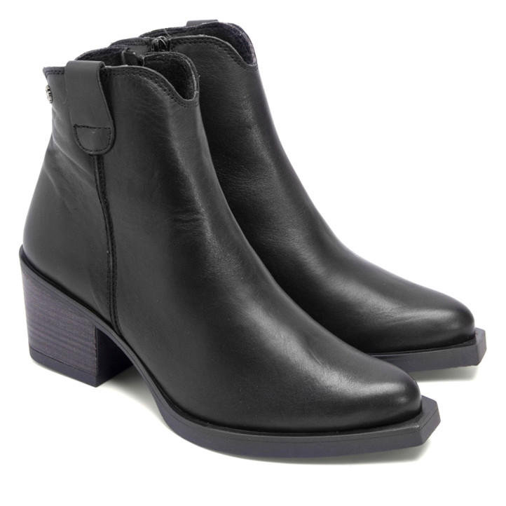 BOTINES COWBOY DE PIEL NEGRO CON CREMALLERA FRIDA PORRONET - Querol online