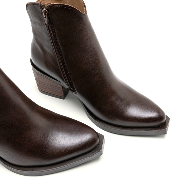 BOTINES COWBOY DE PIEL MOKA CON CREMALLERA FRIDA PORRONET - Querol online