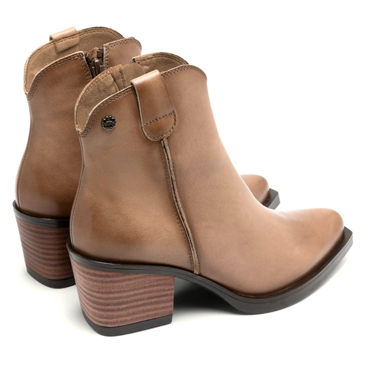 BOTINES COWBOY DE PIEL TAUPE CON CREMALLERA FRIDA PORRONET - Querol online