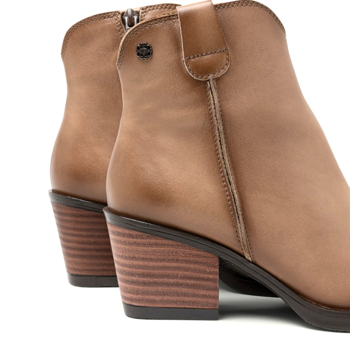 BOTINES COWBOY DE PIEL TAUPE CON CREMALLERA FRIDA PORRONET - Querol online