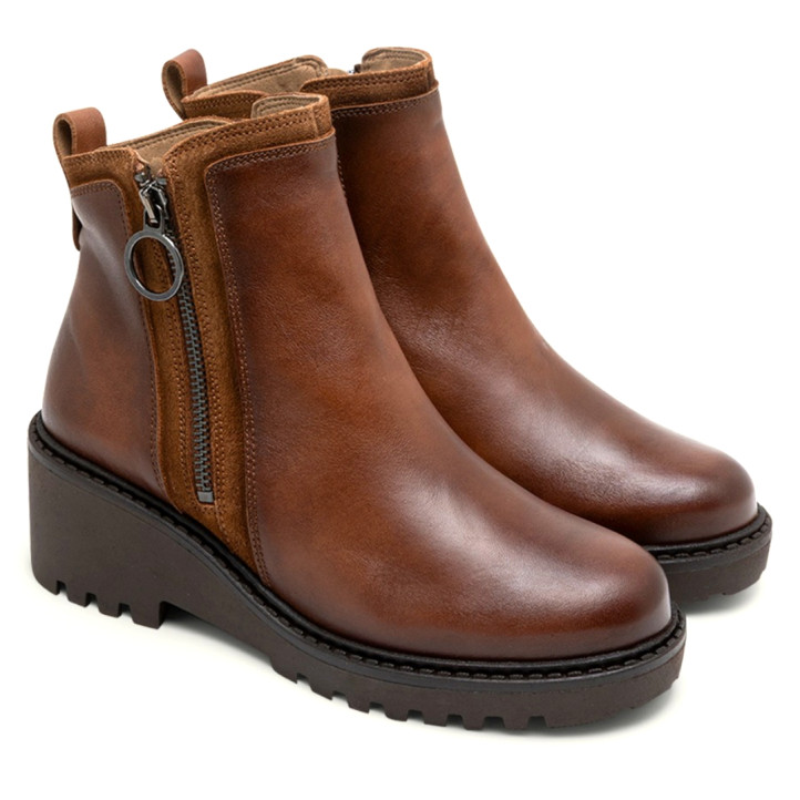 BOTINES DE PIEL CON CUÑA Y CREMALLERA CUERO ELSA PORRONET - Querol online