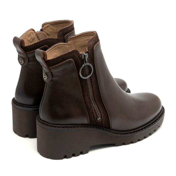 BOTINES DE PIEL CON CUÑA Y CREMALLERA MOKA ELSA PORRONET - Querol online