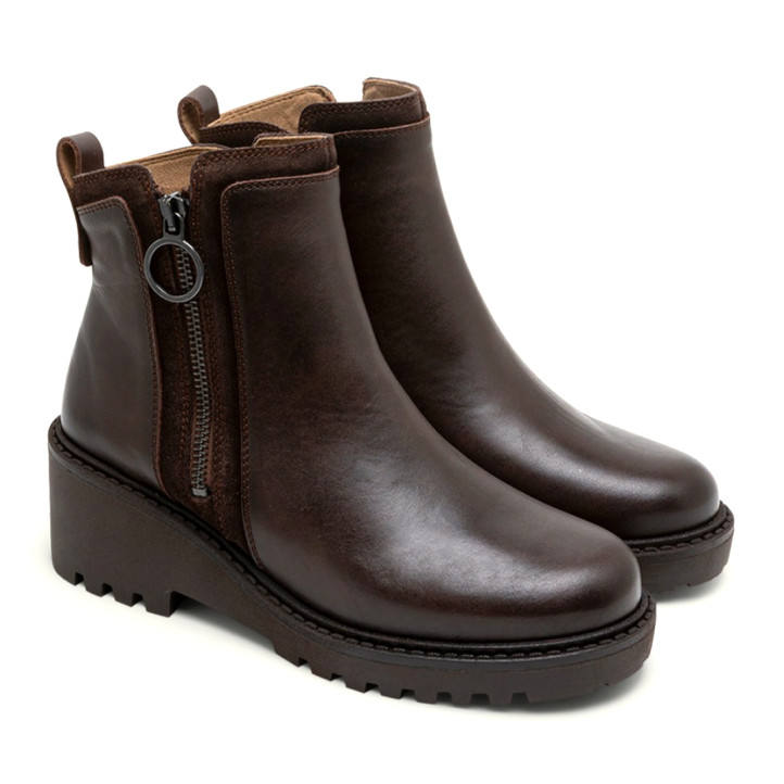 BOTINES DE PIEL CON CUÑA Y CREMALLERA MOKA ELSA PORRONET - Querol online