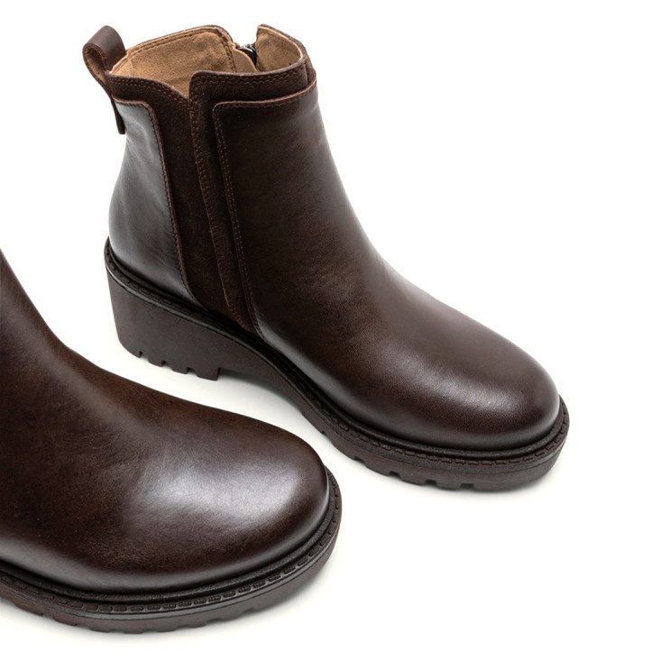 BOTINES DE PIEL CON CUÑA Y CREMALLERA MOKA ELSA PORRONET - Querol online