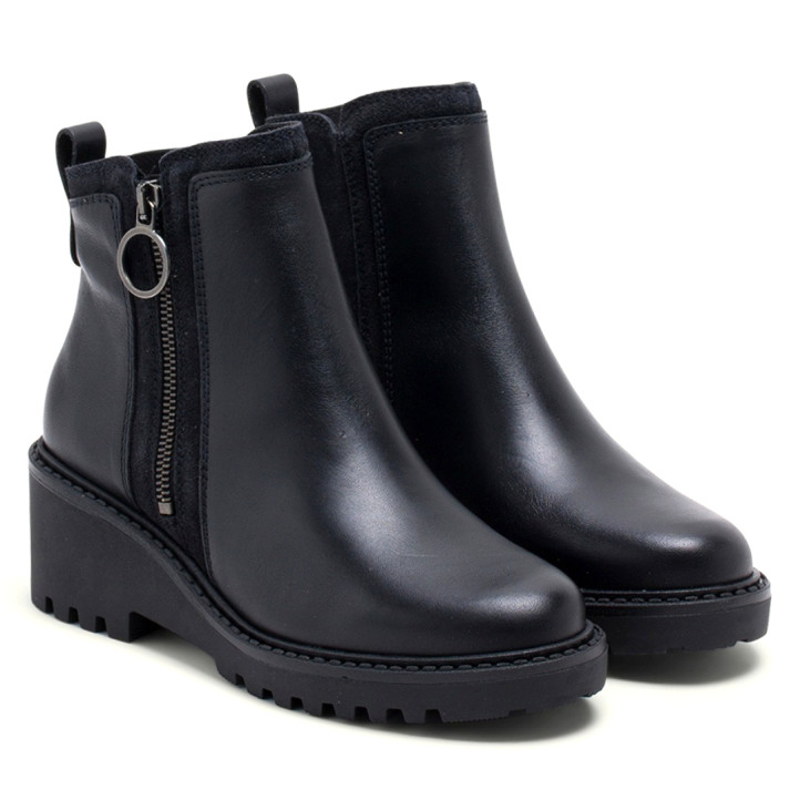BOTINES DE PIEL CON CUÑA Y CREMALLERA NEGRO ELSA PORRONET - Querol online