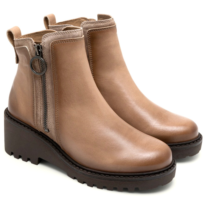 BOTINES DE PIEL CON CUÑA Y CREMALLERA TAUPE ELSA PORRONET - Querol online