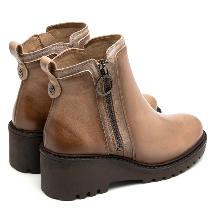 BOTINES DE PIEL CON CUÑA Y CREMALLERA TAUPE ELSA PORRONET - Querol online