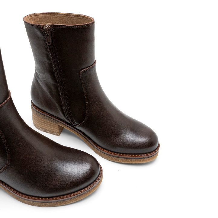 BOTINES DE PIEL MOKA CON CREMALLERA DENISE PORRONET - Querol online