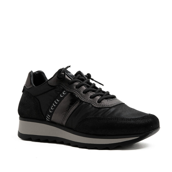 Zapatillas urban Cetti metal mesh negras con cordón elástico - Querol online