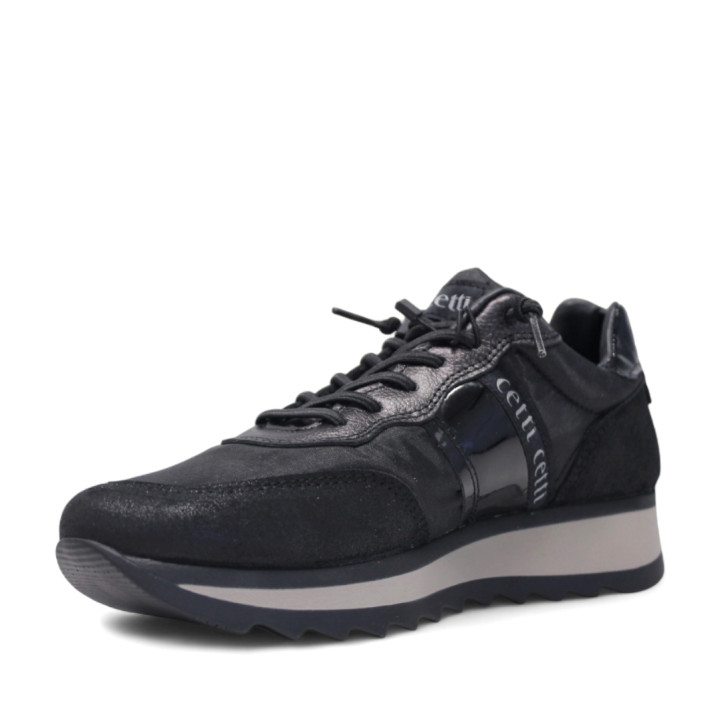 Zapatillas urban Cetti metal mesh negras con cordón elástico - Querol online