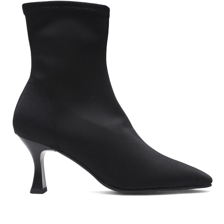 Botines tacón Miss Elastic negros de lycra efecto calcetín con tacón fino - Querol online