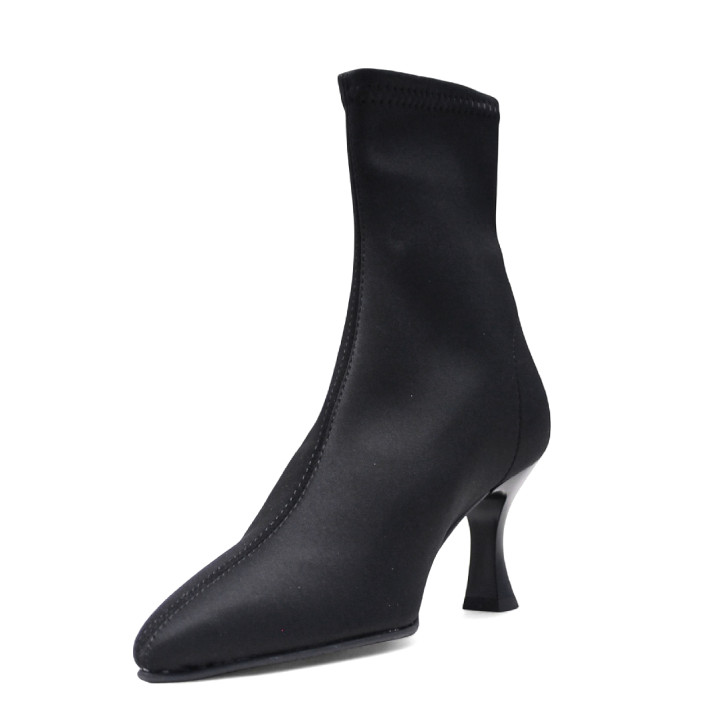 Botines tacón Miss Elastic negros de lycra efecto calcetín con tacón fino - Querol online