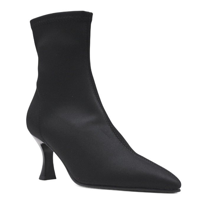Botines tacón Miss Elastic negros de lycra efecto calcetín con tacón fino - Querol online