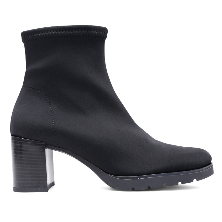 Botines tacón Miss Elastic negros de lycra efecto calcetín con tacón cuadrado - Querol online