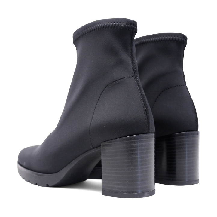 Botines tacón Miss Elastic negros de lycra efecto calcetín con tacón cuadrado - Querol online