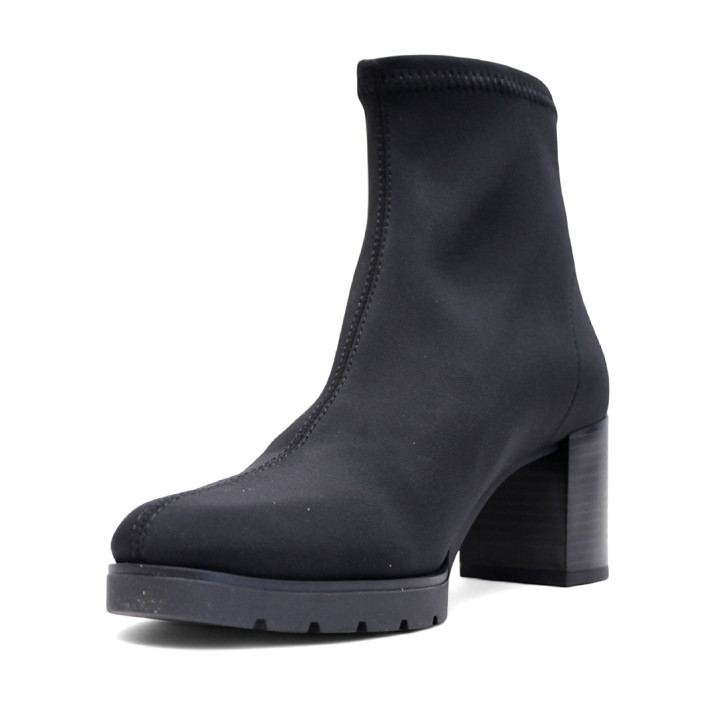 Botines tacón Miss Elastic negros de lycra efecto calcetín con tacón cuadrado - Querol online