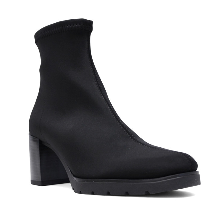 Botines tacón Miss Elastic negros de lycra efecto calcetín con tacón cuadrado - Querol online