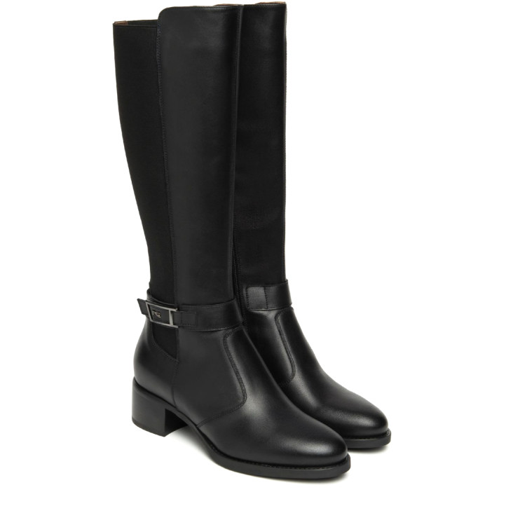 Botas tacón Nero Giardini negras de piel y tejido con hebilla decorativa - Querol online